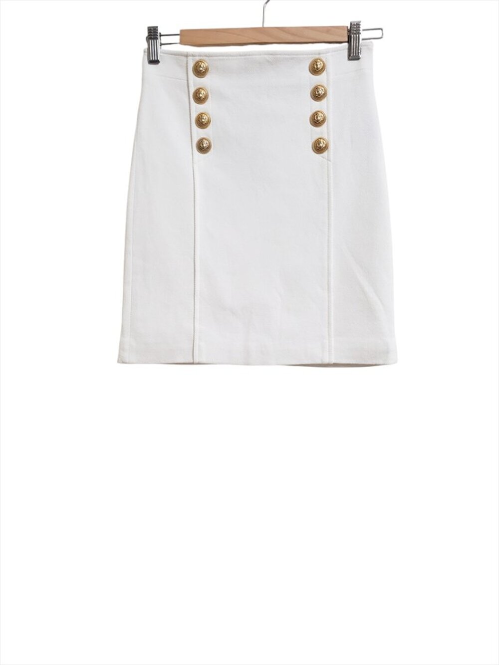 BALMAIN Girl's Skirt Size 12 White Gold Buttons Exposed Zipper Textured Italy